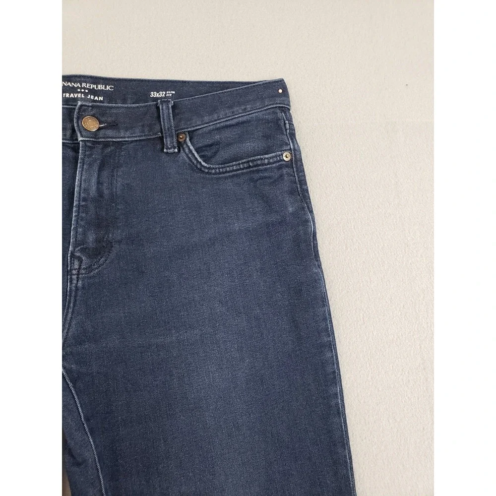Banana Republic Men Jean 33X32 Blue Denim Slim Straight Leg Mid Rise Stretch‎